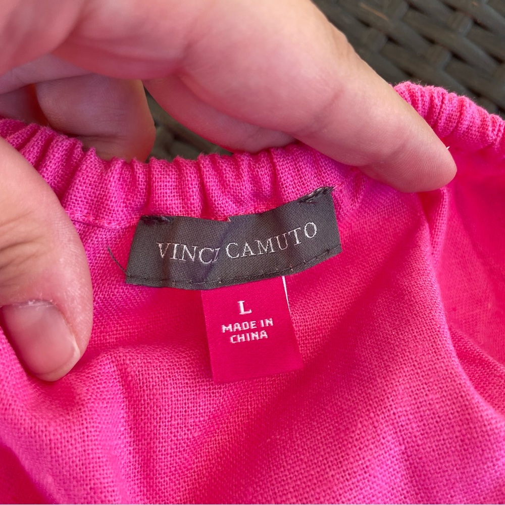 Vince Camuto Linen Off The Shoulder Bubble Sleeve Tie Front Blouse Size XL - Picture 8 of 11
